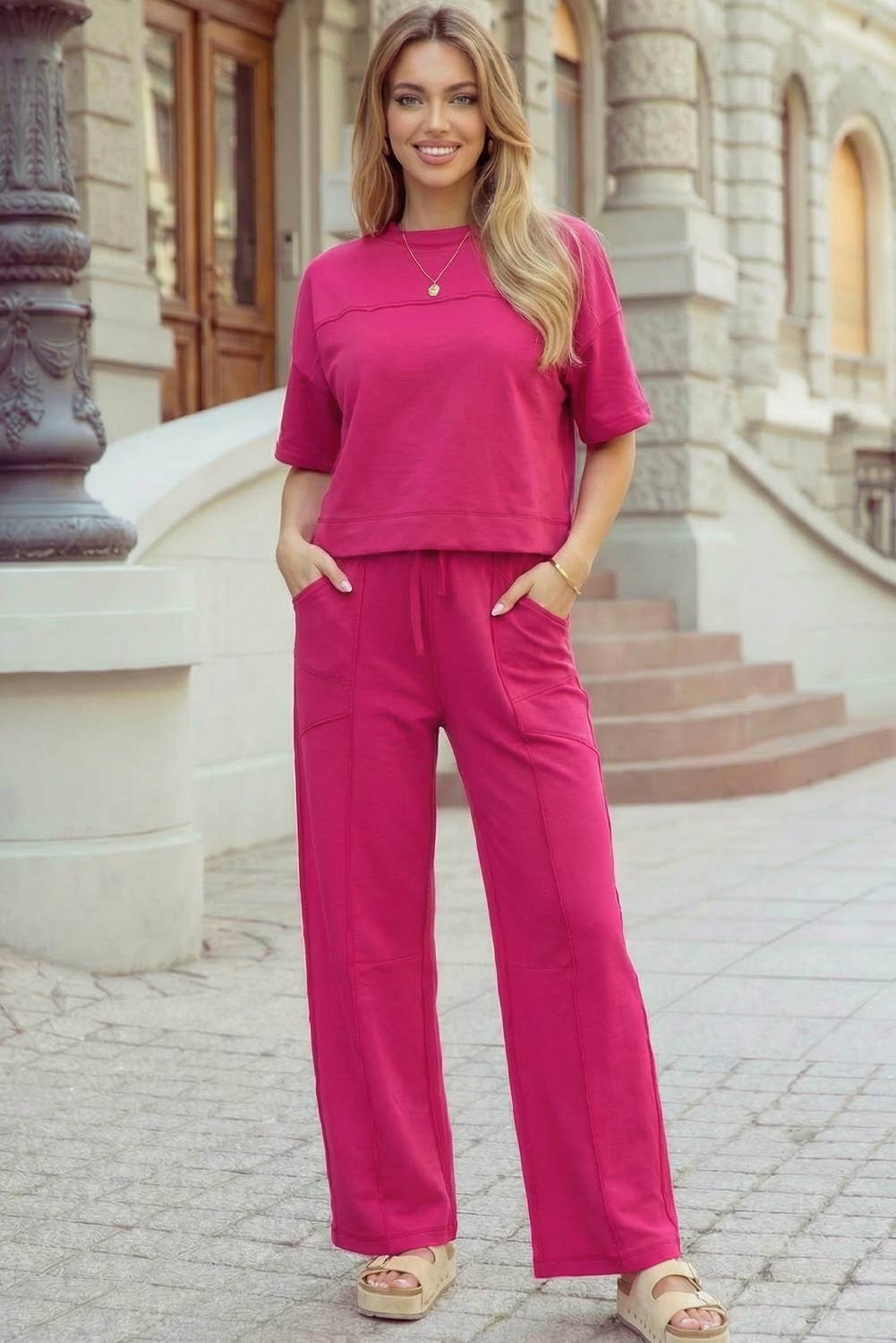 High Waist Pant and Short Sleeve Set